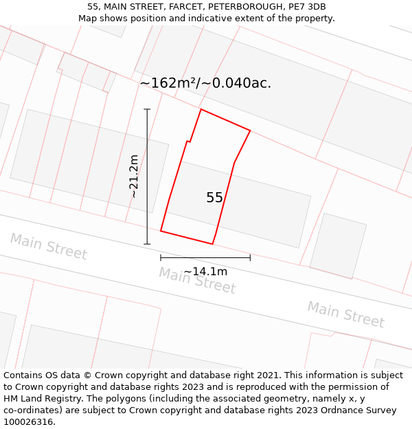 55, MAIN STREET, FARCET, PETERBOROUGH, PE7 3DB: Plot and title map