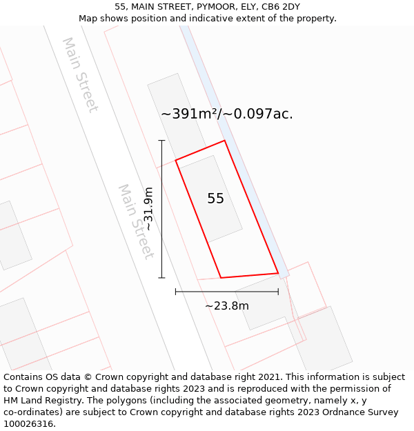 55, MAIN STREET, PYMOOR, ELY, CB6 2DY: Plot and title map