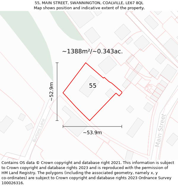 55, MAIN STREET, SWANNINGTON, COALVILLE, LE67 8QL: Plot and title map