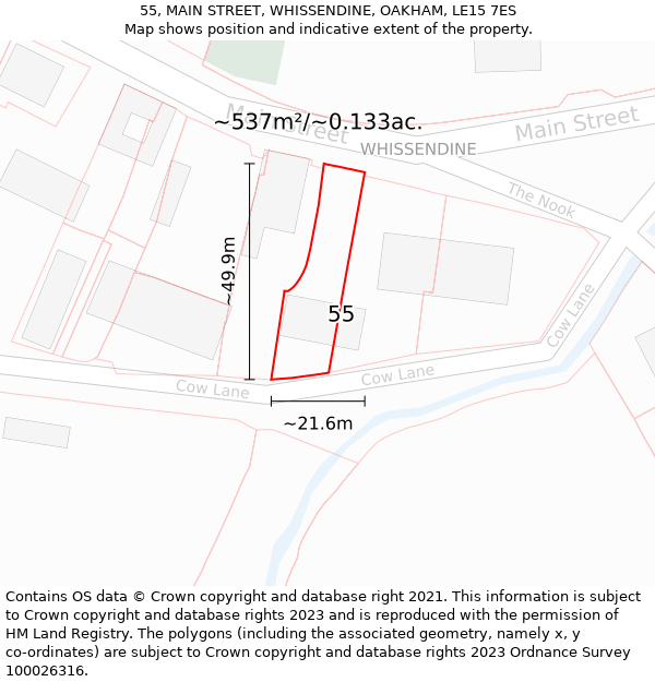 55, MAIN STREET, WHISSENDINE, OAKHAM, LE15 7ES: Plot and title map