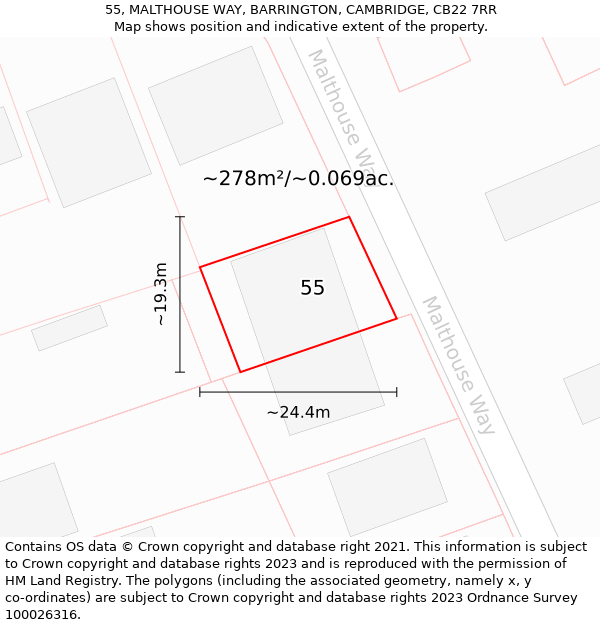 55, MALTHOUSE WAY, BARRINGTON, CAMBRIDGE, CB22 7RR: Plot and title map