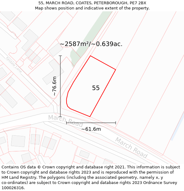 55, MARCH ROAD, COATES, PETERBOROUGH, PE7 2BX: Plot and title map