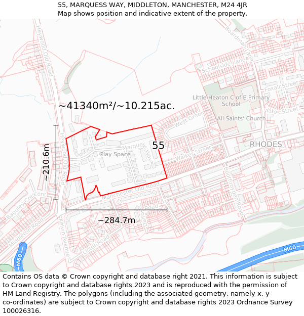 55, MARQUESS WAY, MIDDLETON, MANCHESTER, M24 4JR: Plot and title map