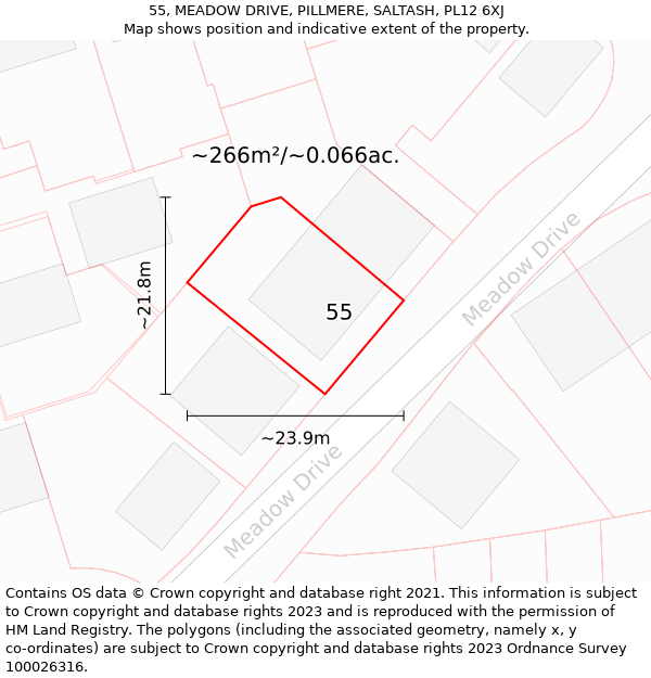 55, MEADOW DRIVE, PILLMERE, SALTASH, PL12 6XJ: Plot and title map