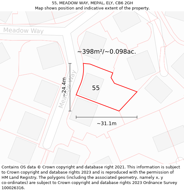 55, MEADOW WAY, MEPAL, ELY, CB6 2GH: Plot and title map