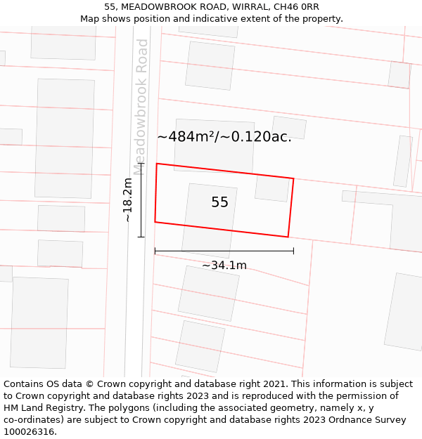 55, MEADOWBROOK ROAD, WIRRAL, CH46 0RR: Plot and title map