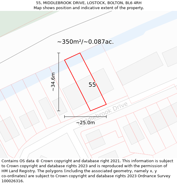 55, MIDDLEBROOK DRIVE, LOSTOCK, BOLTON, BL6 4RH: Plot and title map