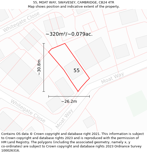 55, MOAT WAY, SWAVESEY, CAMBRIDGE, CB24 4TR: Plot and title map