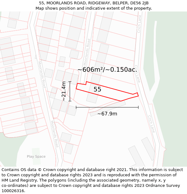 55, MOORLANDS ROAD, RIDGEWAY, BELPER, DE56 2JB: Plot and title map