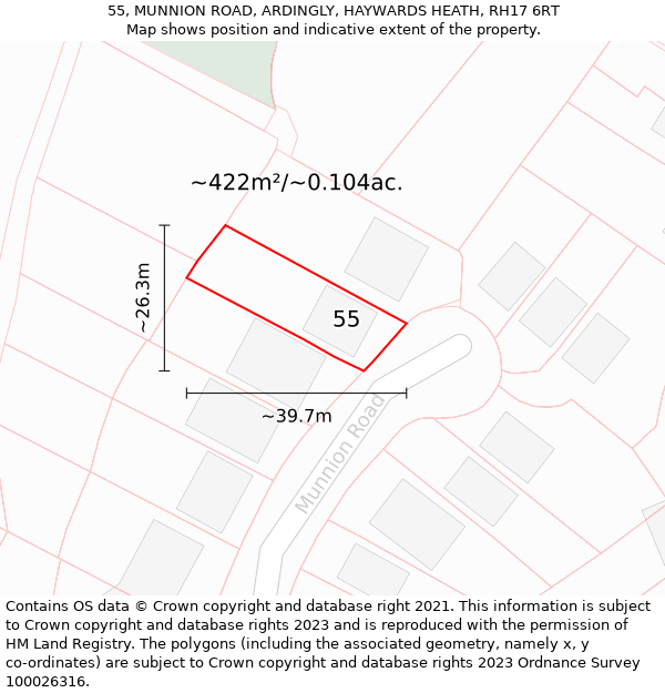 55, MUNNION ROAD, ARDINGLY, HAYWARDS HEATH, RH17 6RT: Plot and title map