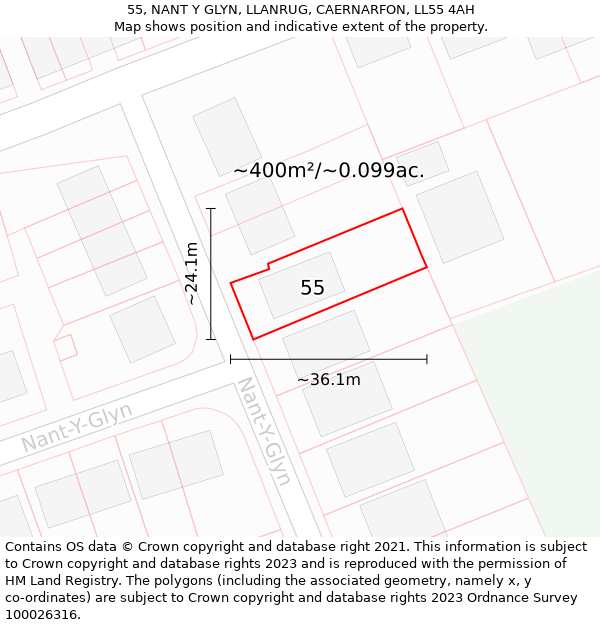 55, NANT Y GLYN, LLANRUG, CAERNARFON, LL55 4AH: Plot and title map