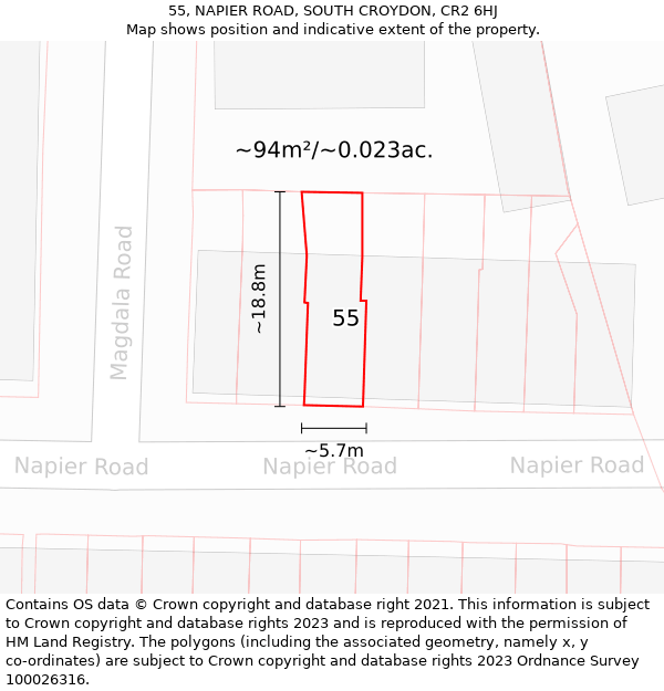 55, NAPIER ROAD, SOUTH CROYDON, CR2 6HJ: Plot and title map