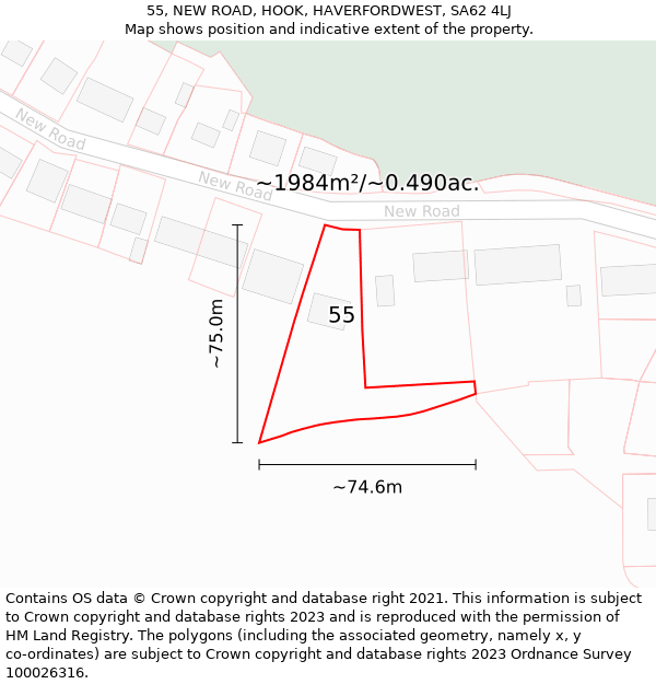 55, NEW ROAD, HOOK, HAVERFORDWEST, SA62 4LJ: Plot and title map