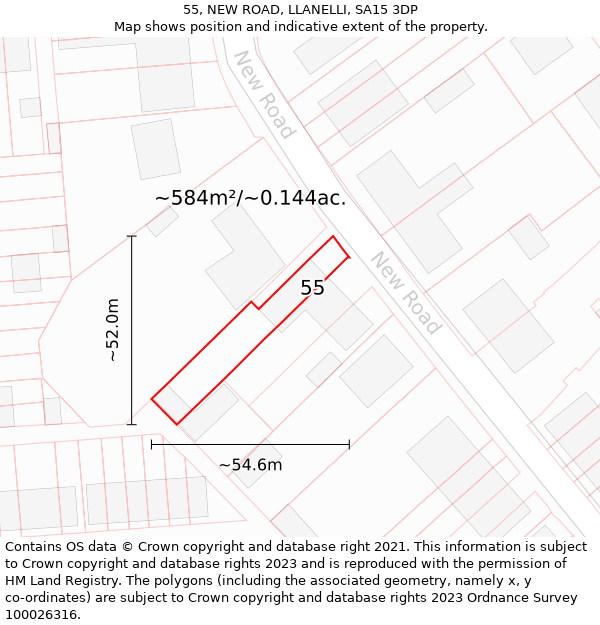 55, NEW ROAD, LLANELLI, SA15 3DP: Plot and title map