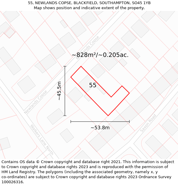 55, NEWLANDS COPSE, BLACKFIELD, SOUTHAMPTON, SO45 1YB: Plot and title map