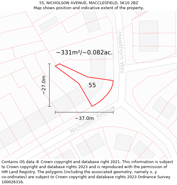 55, NICHOLSON AVENUE, MACCLESFIELD, SK10 2BZ: Plot and title map