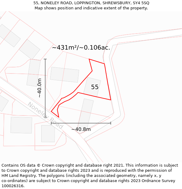 55, NONELEY ROAD, LOPPINGTON, SHREWSBURY, SY4 5SQ: Plot and title map