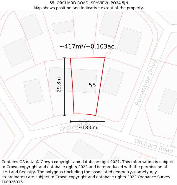 55, ORCHARD ROAD, SEAVIEW, PO34 5JN: Plot and title map