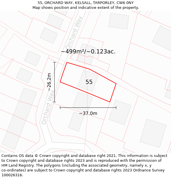 55, ORCHARD WAY, KELSALL, TARPORLEY, CW6 0NY: Plot and title map