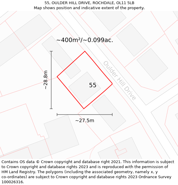 55, OULDER HILL DRIVE, ROCHDALE, OL11 5LB: Plot and title map