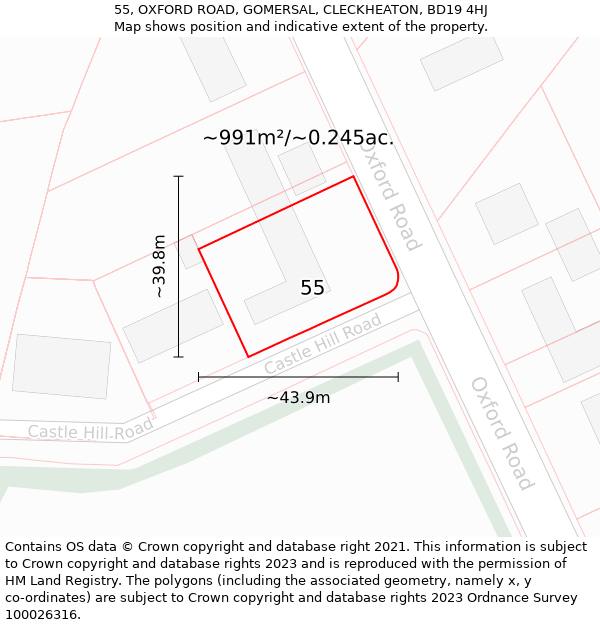 55, OXFORD ROAD, GOMERSAL, CLECKHEATON, BD19 4HJ: Plot and title map