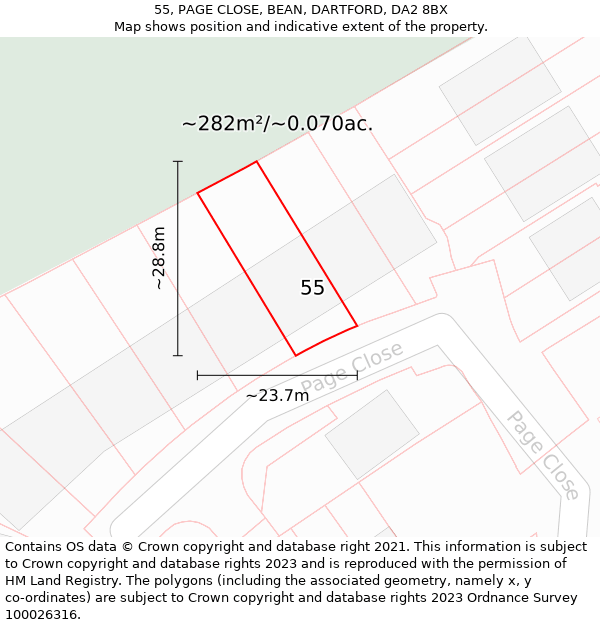 55, PAGE CLOSE, BEAN, DARTFORD, DA2 8BX: Plot and title map