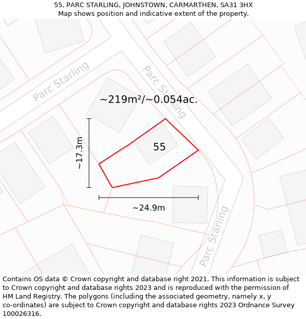 55, PARC STARLING, JOHNSTOWN, CARMARTHEN, SA31 3HX: Plot and title map