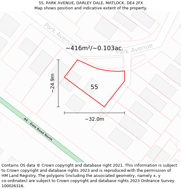 55, PARK AVENUE, DARLEY DALE, MATLOCK, DE4 2FX: Plot and title map