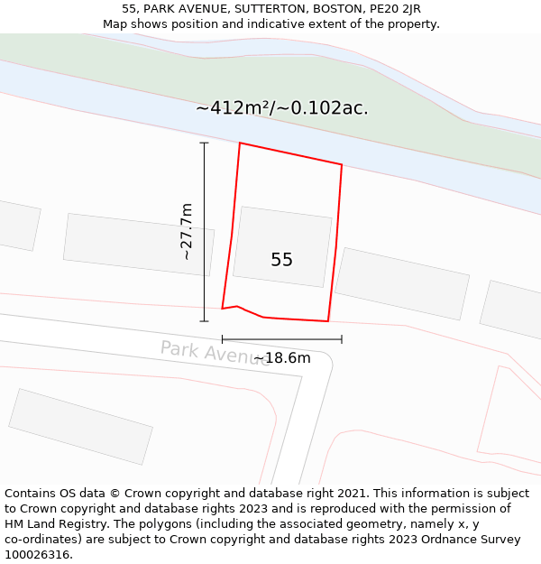 55, PARK AVENUE, SUTTERTON, BOSTON, PE20 2JR: Plot and title map