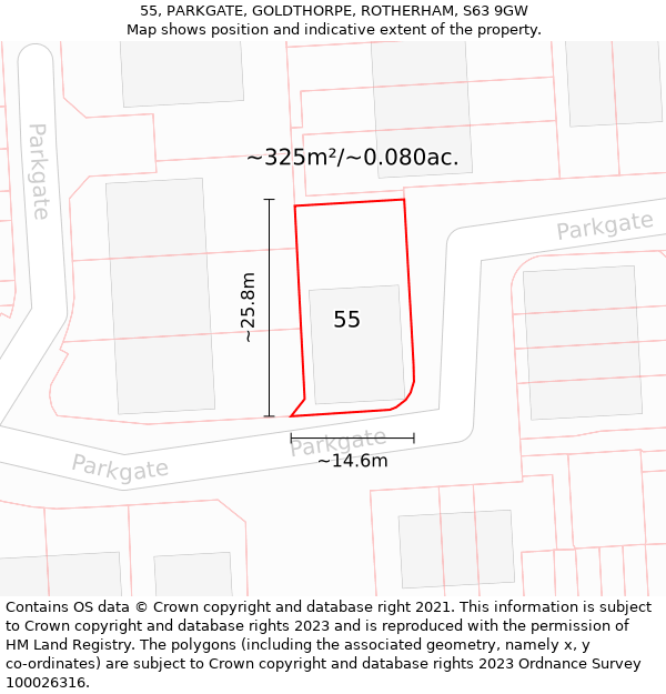 55, PARKGATE, GOLDTHORPE, ROTHERHAM, S63 9GW: Plot and title map