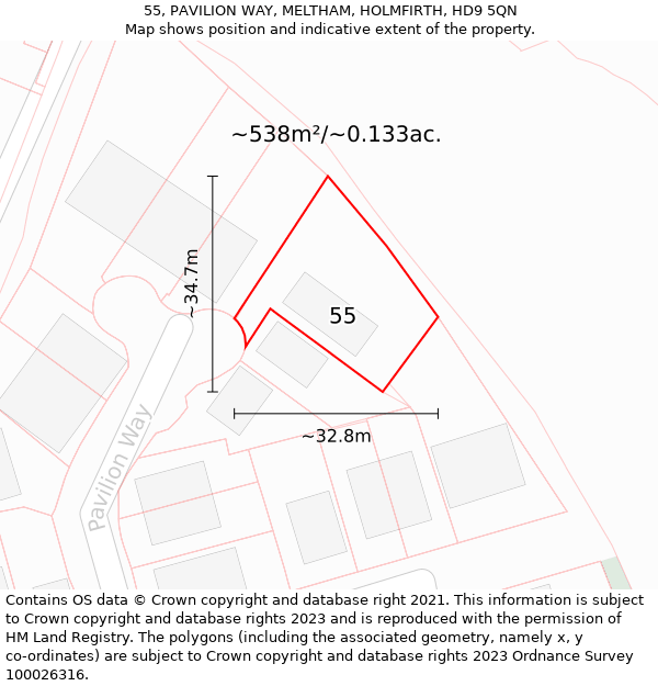 55, PAVILION WAY, MELTHAM, HOLMFIRTH, HD9 5QN: Plot and title map