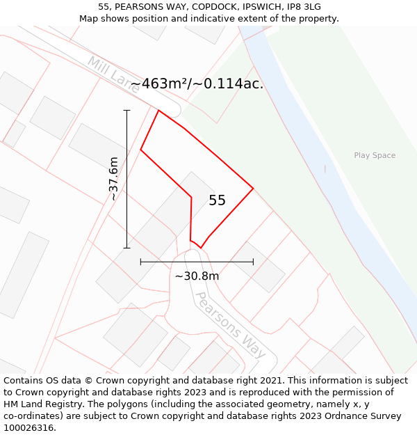 55, PEARSONS WAY, COPDOCK, IPSWICH, IP8 3LG: Plot and title map