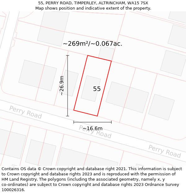 55, PERRY ROAD, TIMPERLEY, ALTRINCHAM, WA15 7SX: Plot and title map
