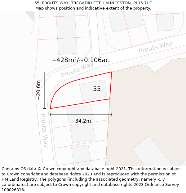 55, PROUTS WAY, TREGADILLETT, LAUNCESTON, PL15 7HT: Plot and title map