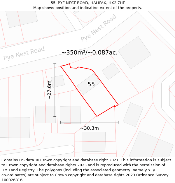 55, PYE NEST ROAD, HALIFAX, HX2 7HF: Plot and title map