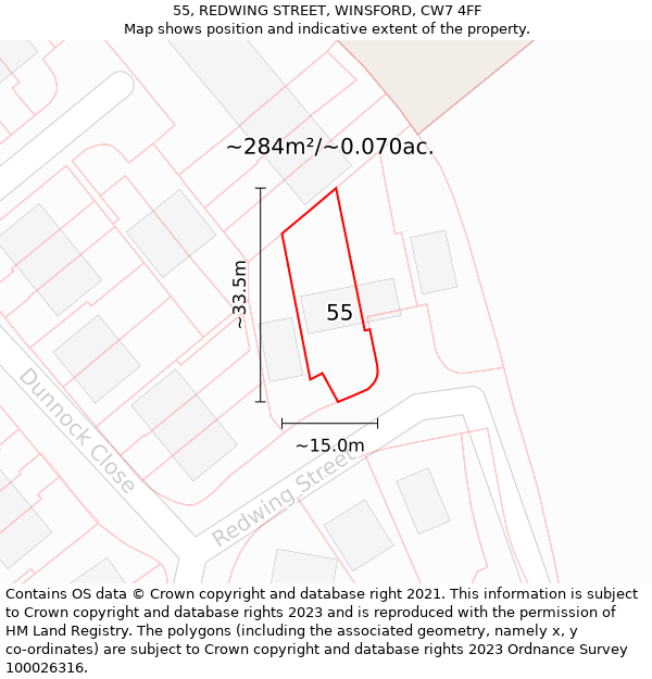 55, REDWING STREET, WINSFORD, CW7 4FF: Plot and title map