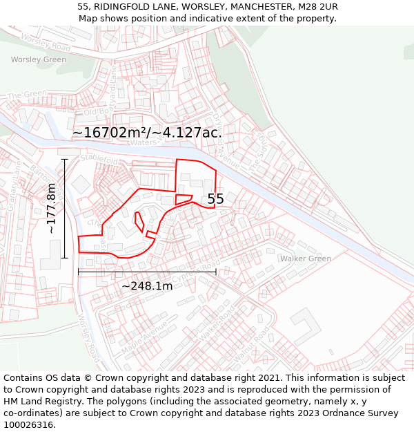 55, RIDINGFOLD LANE, WORSLEY, MANCHESTER, M28 2UR: Plot and title map