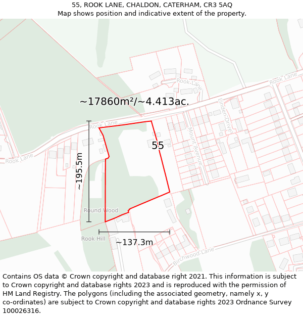 55, ROOK LANE, CHALDON, CATERHAM, CR3 5AQ: Plot and title map