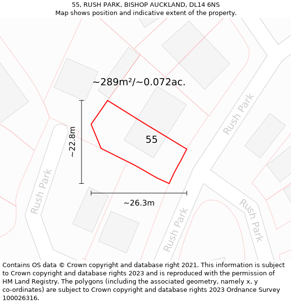 55, RUSH PARK, BISHOP AUCKLAND, DL14 6NS: Plot and title map