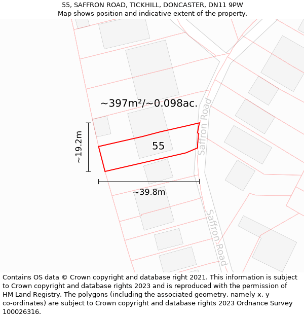 55, SAFFRON ROAD, TICKHILL, DONCASTER, DN11 9PW: Plot and title map