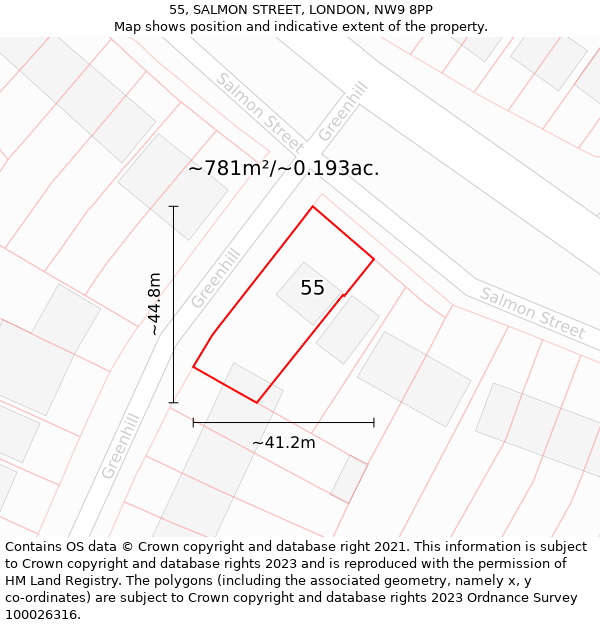 55, SALMON STREET, LONDON, NW9 8PP: Plot and title map