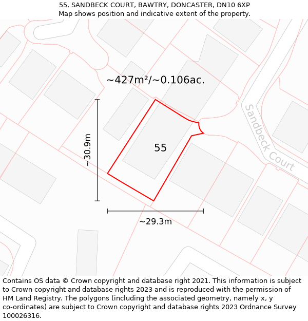 55, SANDBECK COURT, BAWTRY, DONCASTER, DN10 6XP: Plot and title map