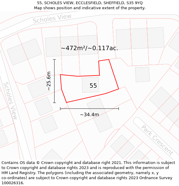 55, SCHOLES VIEW, ECCLESFIELD, SHEFFIELD, S35 9YQ: Plot and title map