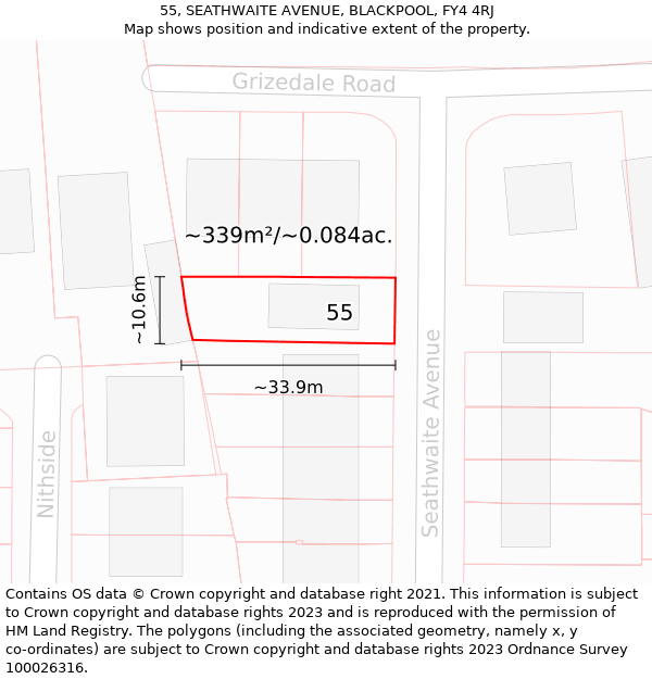 55, SEATHWAITE AVENUE, BLACKPOOL, FY4 4RJ: Plot and title map