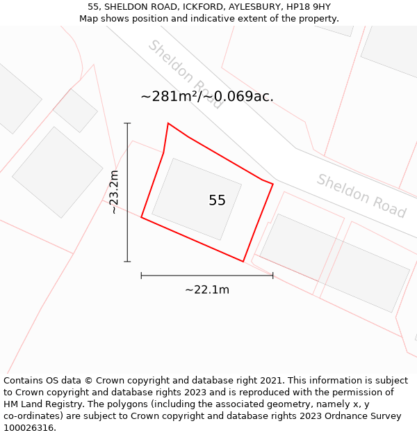 55, SHELDON ROAD, ICKFORD, AYLESBURY, HP18 9HY: Plot and title map