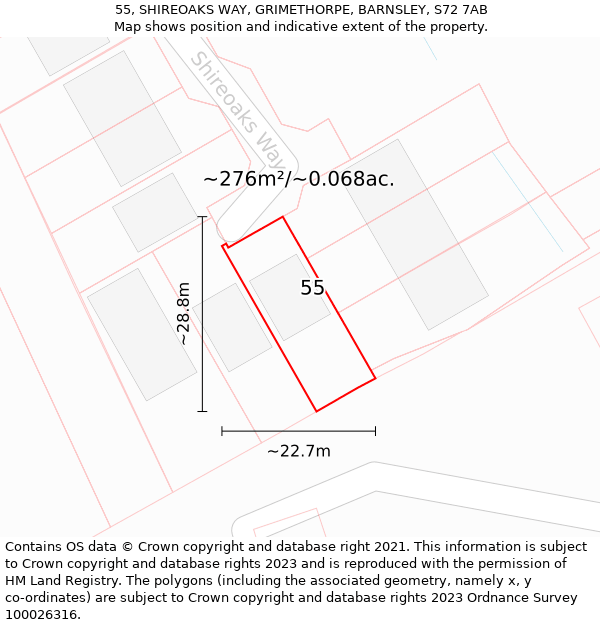 55, SHIREOAKS WAY, GRIMETHORPE, BARNSLEY, S72 7AB: Plot and title map