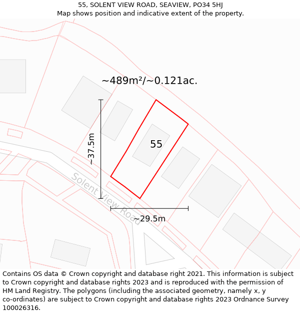 55, SOLENT VIEW ROAD, SEAVIEW, PO34 5HJ: Plot and title map
