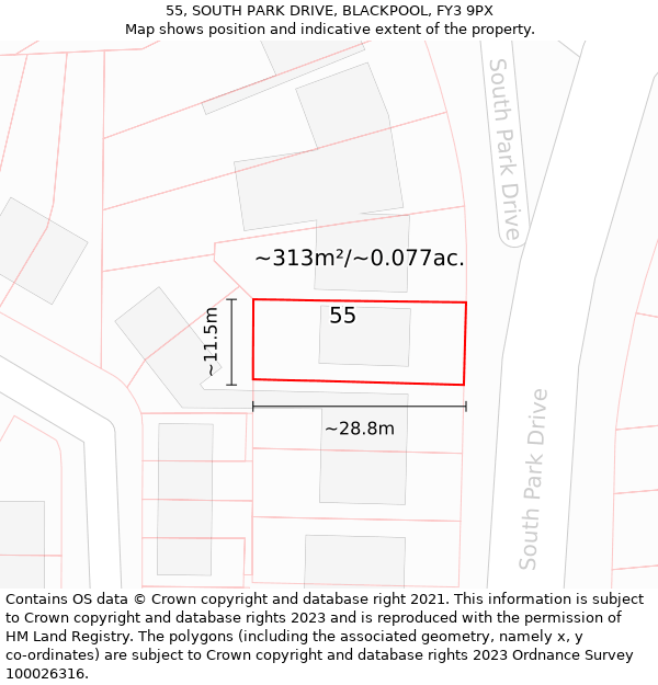 55, SOUTH PARK DRIVE, BLACKPOOL, FY3 9PX: Plot and title map