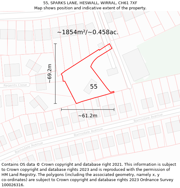 55, SPARKS LANE, HESWALL, WIRRAL, CH61 7XF: Plot and title map