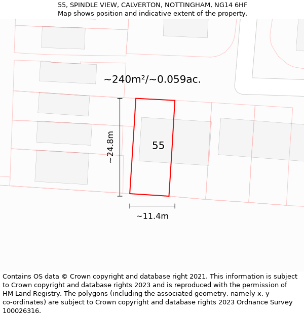 55, SPINDLE VIEW, CALVERTON, NOTTINGHAM, NG14 6HF: Plot and title map